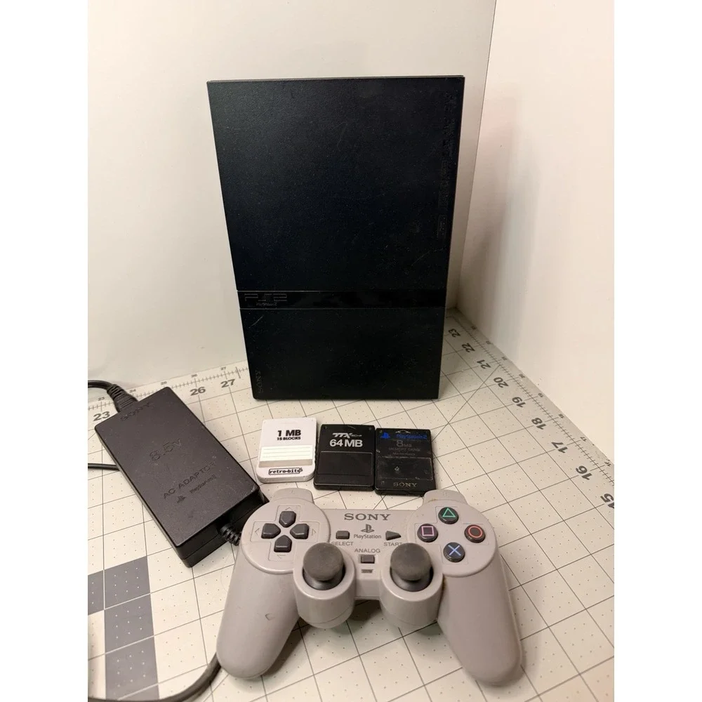 PlayStation 2 PS2 Slim Console Bundle - Tested (Controller, Cords, Memory Card)